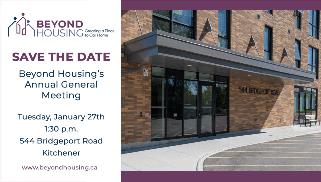 Save the date message for the Annual General Meeting at 1:30 p.m. on January 27 at 544 Bridgeport Road in Kitchener
